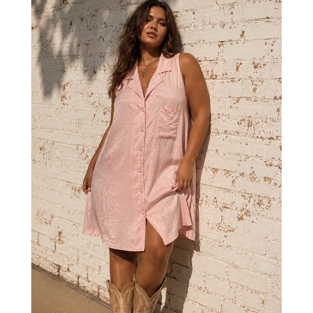 Vintage Sopre Pink Floral‎ Jacquard Sleeveless Nightgown Lingerie 26/28